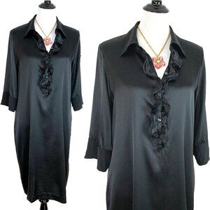 Express Design Studio Black Silk Shift Ruffle Collar Dress Size L